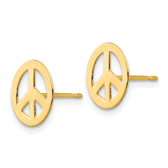 14K Gold Peace Sign Post Earrings with Polished Solid Design
