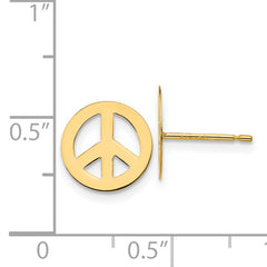 14K Gold Peace Sign Post Earrings with Polished Solid Design