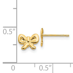 14K Gold Polished Bow Button Earrings with Nickel-Free Silicone Back