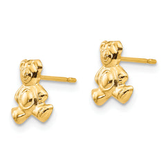 14K Gold Teddy Bear Button Earrings with Polished Finish for Women