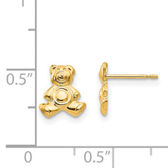 14K Gold Teddy Bear Button Earrings with Polished Finish for Women
