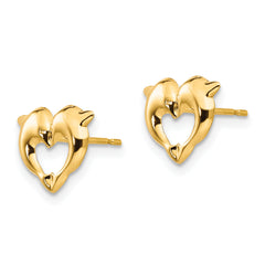 14K Gold Polished Heart Dolphin Earrings for Women with Nickel-Free Design