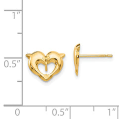 14K Gold Polished Heart Dolphin Earrings for Women with Nickel-Free Design