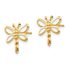 14K Gold Polished Dragonfly Earrings with Nickel-Free Post