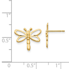 14K Gold Polished Dragonfly Earrings with Nickel-Free Post