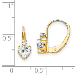 14K Gold CZ Heart Leverback Earrings with Polished Finish