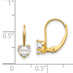 14K Gold Heart CZ Leverback Earrings Elegant Polished Dangles
