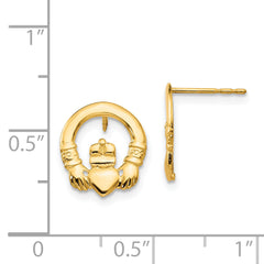 14K Gold Claddagh Earrings with Polished Finish Nickel-Free