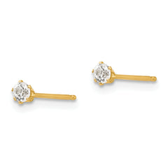 14K Gold CZ Stud Earrings with Polished Finish for Women