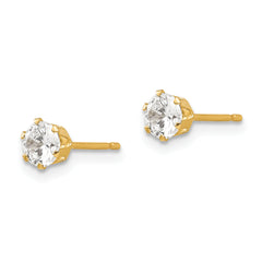 14K Gold CZ Stud Earrings with Polished Finish for Women