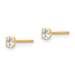14K Gold Women's CZ Stud Earrings with Polished Finish