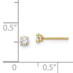 14K Gold Women's CZ Stud Earrings with Polished Finish