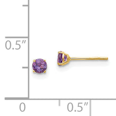 14K Gold Amethyst Stud Earrings with Polished Finish