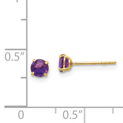 14K Gold Amethyst Stud Earrings with Polished Finish