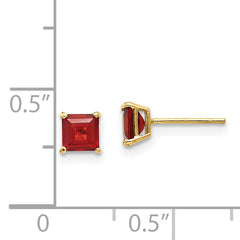 14K Gold Garnet Square Stud Earrings with Polished Finish