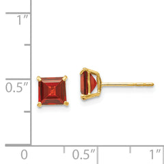14K Gold Garnet Square Stud Earrings Polished Nickel-Free