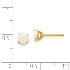 14K Gold Opal Round Stud Earrings with Polished Natural Gemstone