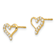 14K Gold CZ Heart Earrings with Polished Finish Nickel Free