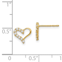 14K Gold CZ Heart Earrings with Polished Finish Nickel Free