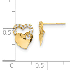 14K Gold Children's Polished CZ Double Heart Earrings Gift Ready