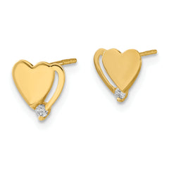 14K Gold Children's Polished CZ Heart Earrings Gift Ready