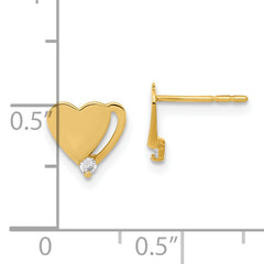 14K Gold Children's Polished CZ Heart Earrings Gift Ready