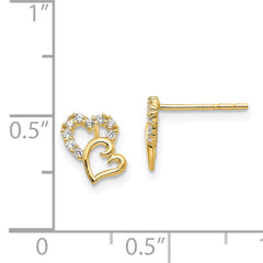 14K Yellow Gold Double Heart Earrings with CZ Stones Elegant and Polished