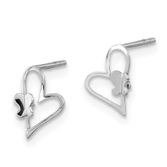 14K White Gold Heart Butterfly Earrings with Polished Rhodium Finish