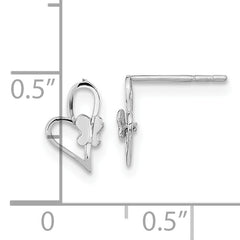 14K White Gold Heart Butterfly Earrings with Polished Rhodium Finish