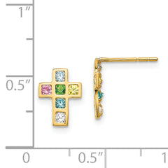 14K Gold Multi-Colored CZ Cross Earrings with Polished Finish