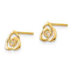 14K Gold CZ Flower Earrings with Polished Finish, Nickel Free