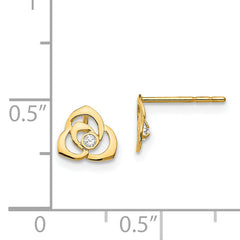 14K Gold CZ Flower Earrings with Polished Finish, Nickel Free