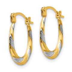 14K Gold Twisted Hoop Earrings with Rhodium Polish