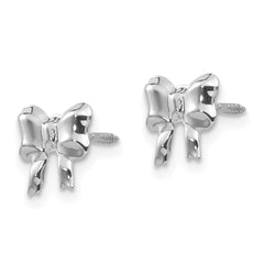 14K White Gold Rhodium Bow Earrings with Screwback Polished Finish