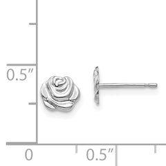 14K White Gold Polished Rose Earrings with Rhodium Elegance