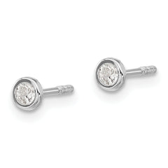 14K White Gold CZ Stud Earrings with Polished Bezel for Women