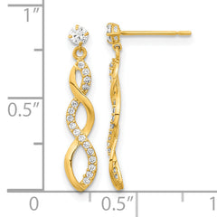 14K Gold Twisted Dangle Earrings with Clear CZ Elegance