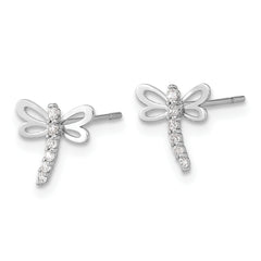 14K White Gold CZ Dragonfly Earrings with Polished Finish, Kids' Boutique