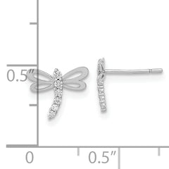 14K White Gold CZ Dragonfly Earrings with Polished Finish, Kids' Boutique