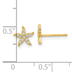 14K Gold Children's CZ Starfish Earrings with Nickel-Free Design