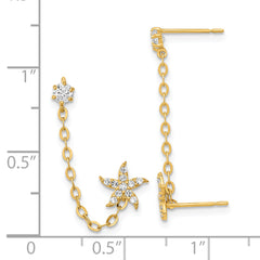 14K Gold Starfish Drop Earrings with CZ Chain for Children