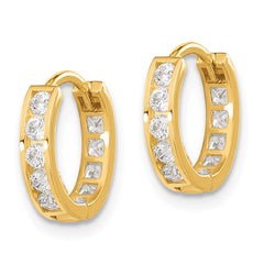 14K Gold Reversible CZ Hinged Hoop Earrings Polished Nickel-Free