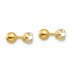 14K Gold Reversible CZ & Ball Earrings Elegant Women's Studs