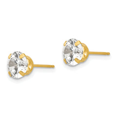 14K Gold Stud Earrings with White CZ, Polished & Nickel-Free