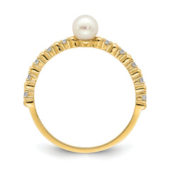 14K Madi K 3-4mm White Button Freshwater Cultured Pearl CZ Ring