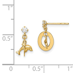 14k Madi K CZ Oval with Dolphin Dangle Post Earrings