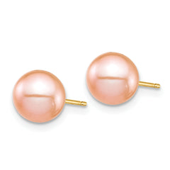 14K Madi K 7-8mm Pink Round Freshwater Cultured Pearl Stud Post Earrings
