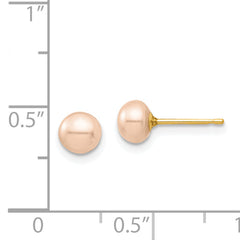 14k Madi K 5-6mm Pink Button Freshwater Cultured Pearl Stud Post Earrings
