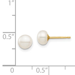 14k Madi K 5-6mm White Button Freshwater Cultured Pearl Stud Post Earrings