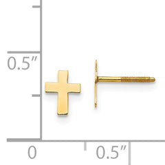 14K Gold Polished Cross Earrings with Silicone Backs for Women